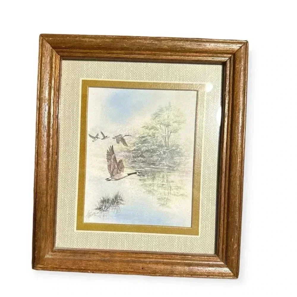 Vintage Framed Duck Nature Prints Set /2 Rustic Wooden Frames Wildlife Art Decor - Picture 5 of 6